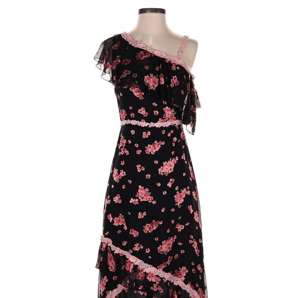 alice + olivia floral ruffle off the shoulder high low dress size 2